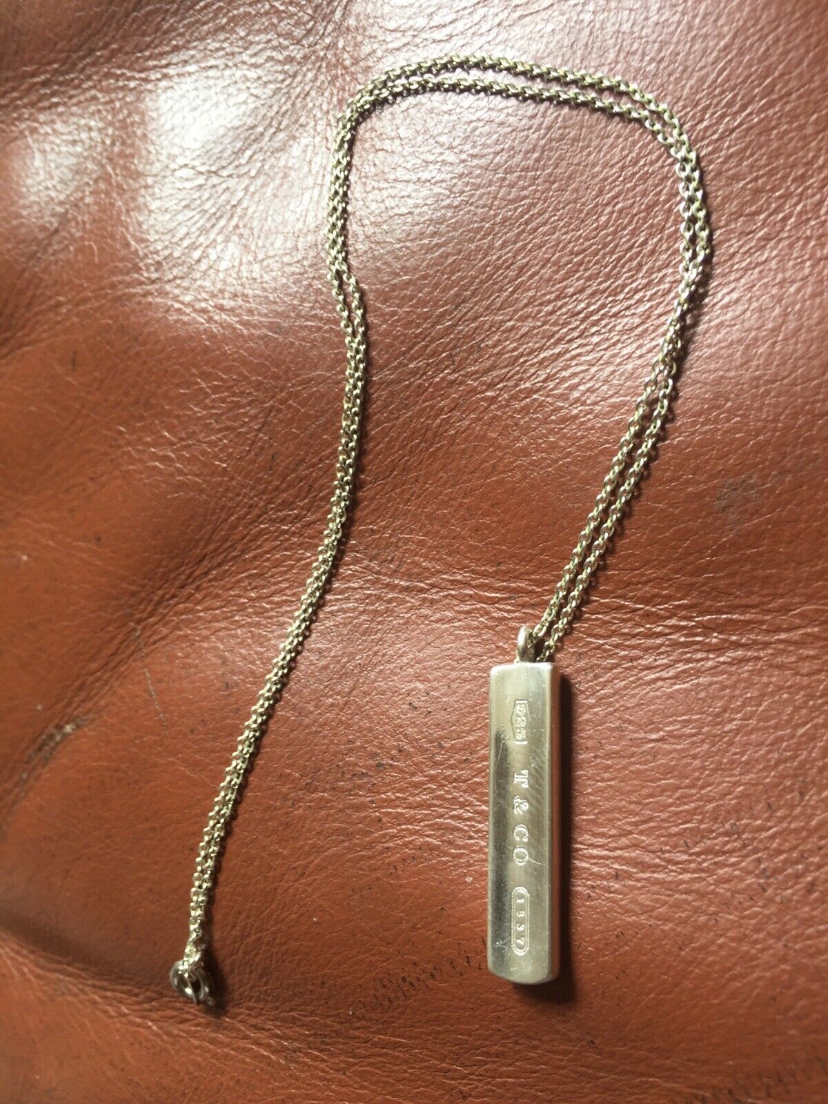 Pre-owned Small TIFFANY & CO Sterling Silver 1837 Bar Ingot Pendant On Silver Chain 18”